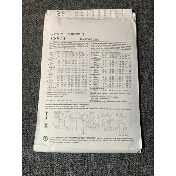 Vogue Patterns V8873 Womens Dress Sewing Pattern Sizes 16-24 Multiple Styles - Picture 2 of 2